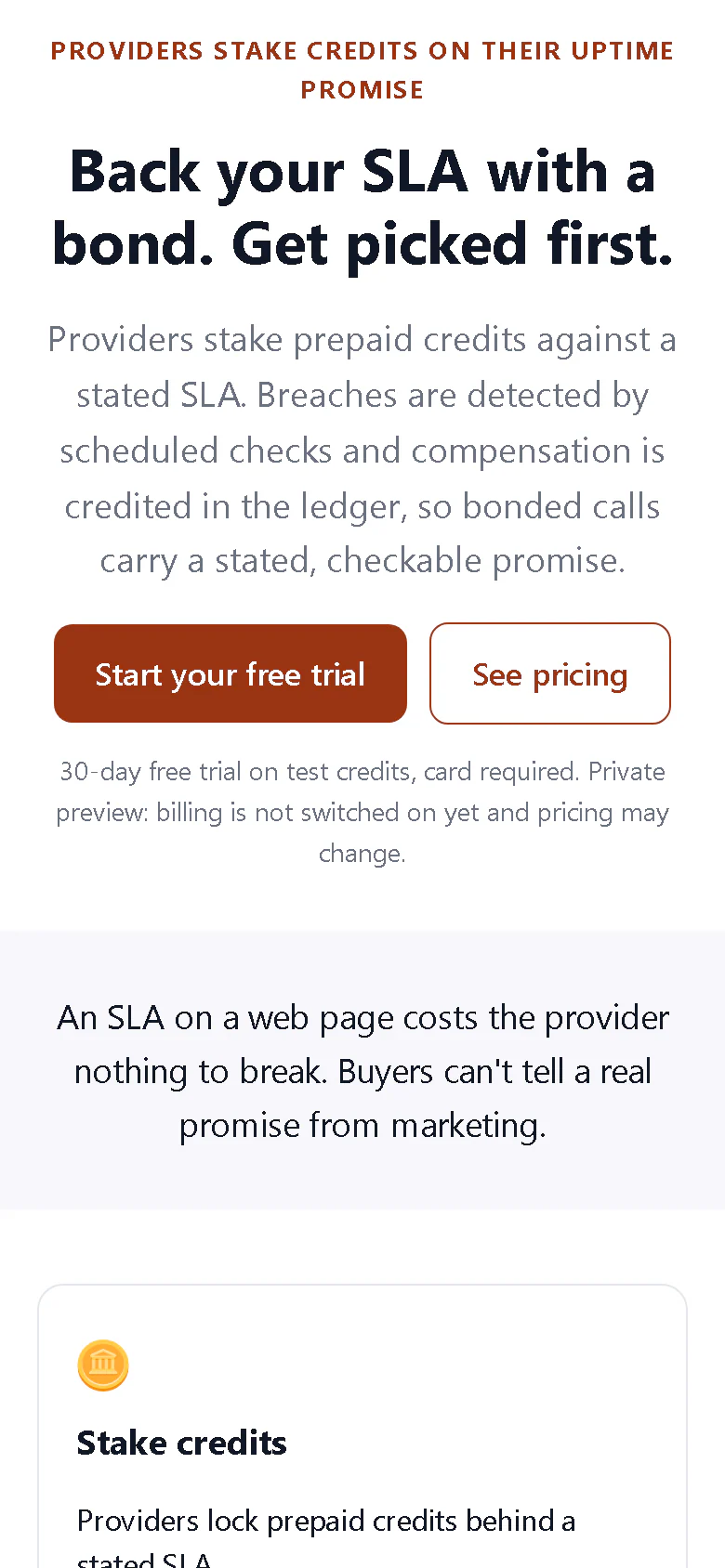 Capability SLA Bond landing page on a phone-sized screen